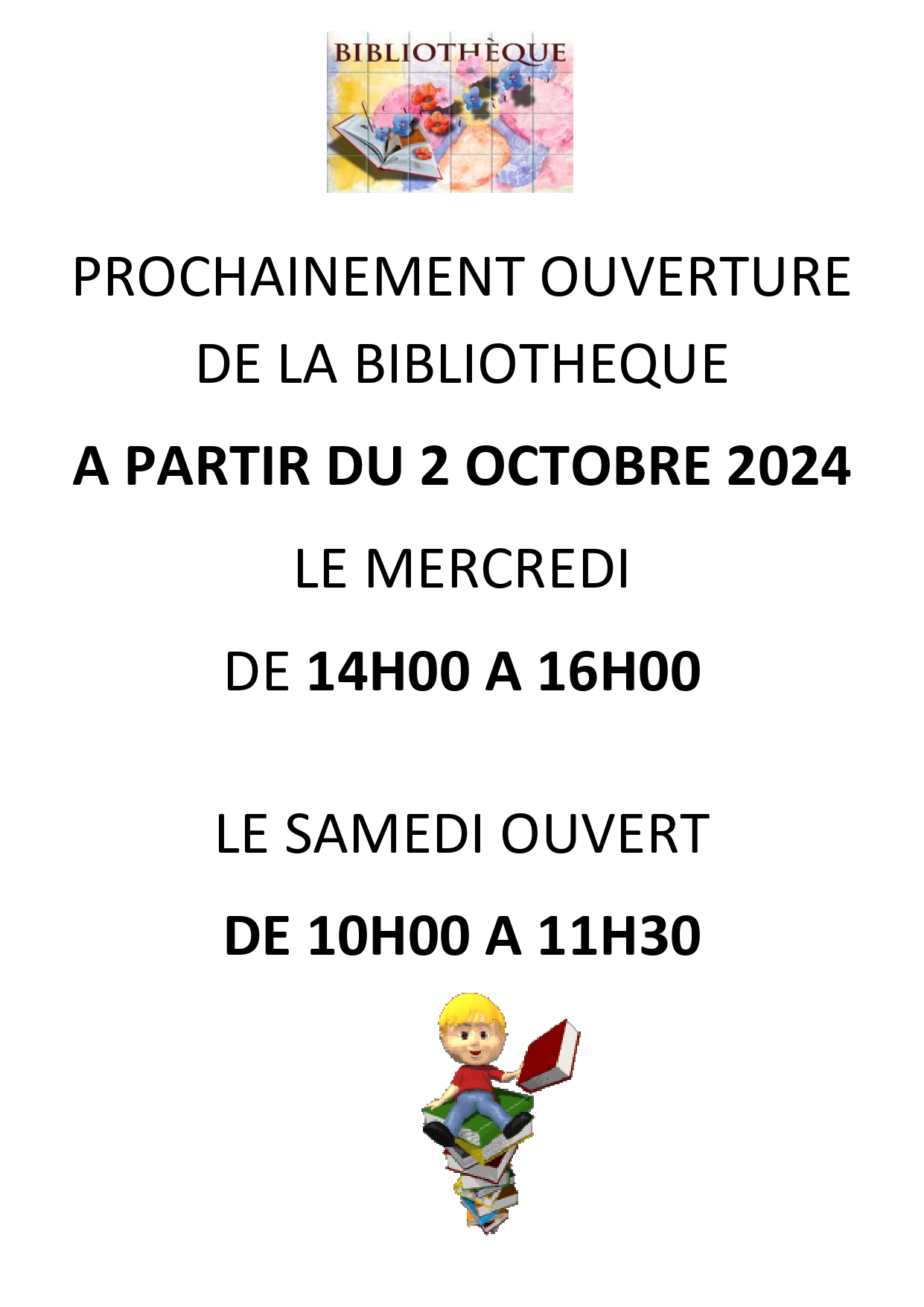 Affiche bibliothèque ouverture mercredi