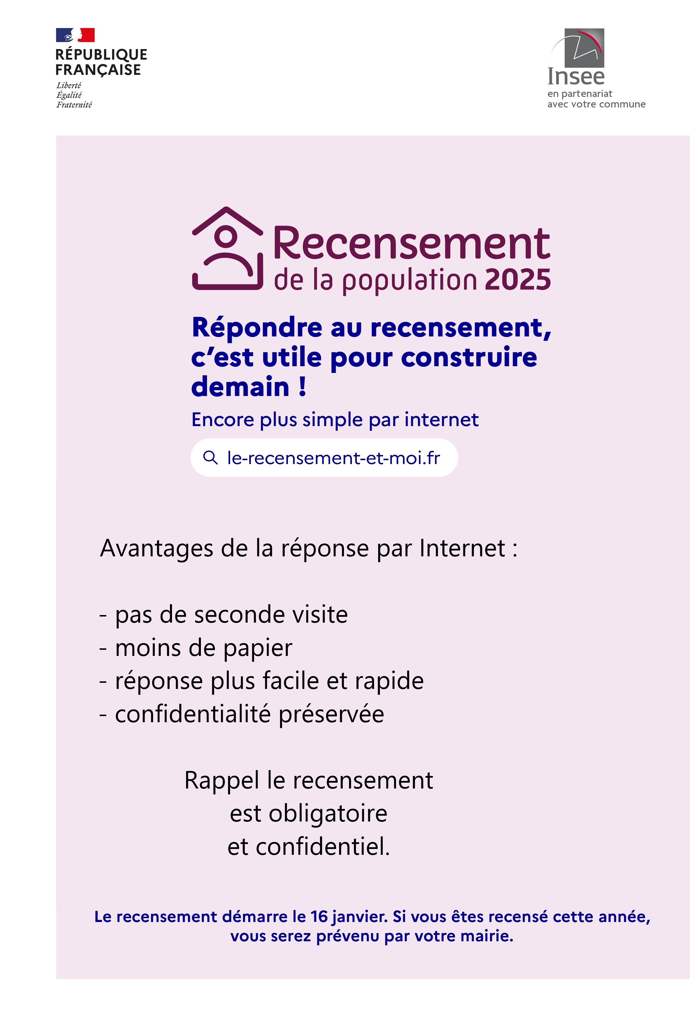 Affiche réponse recensement par internet