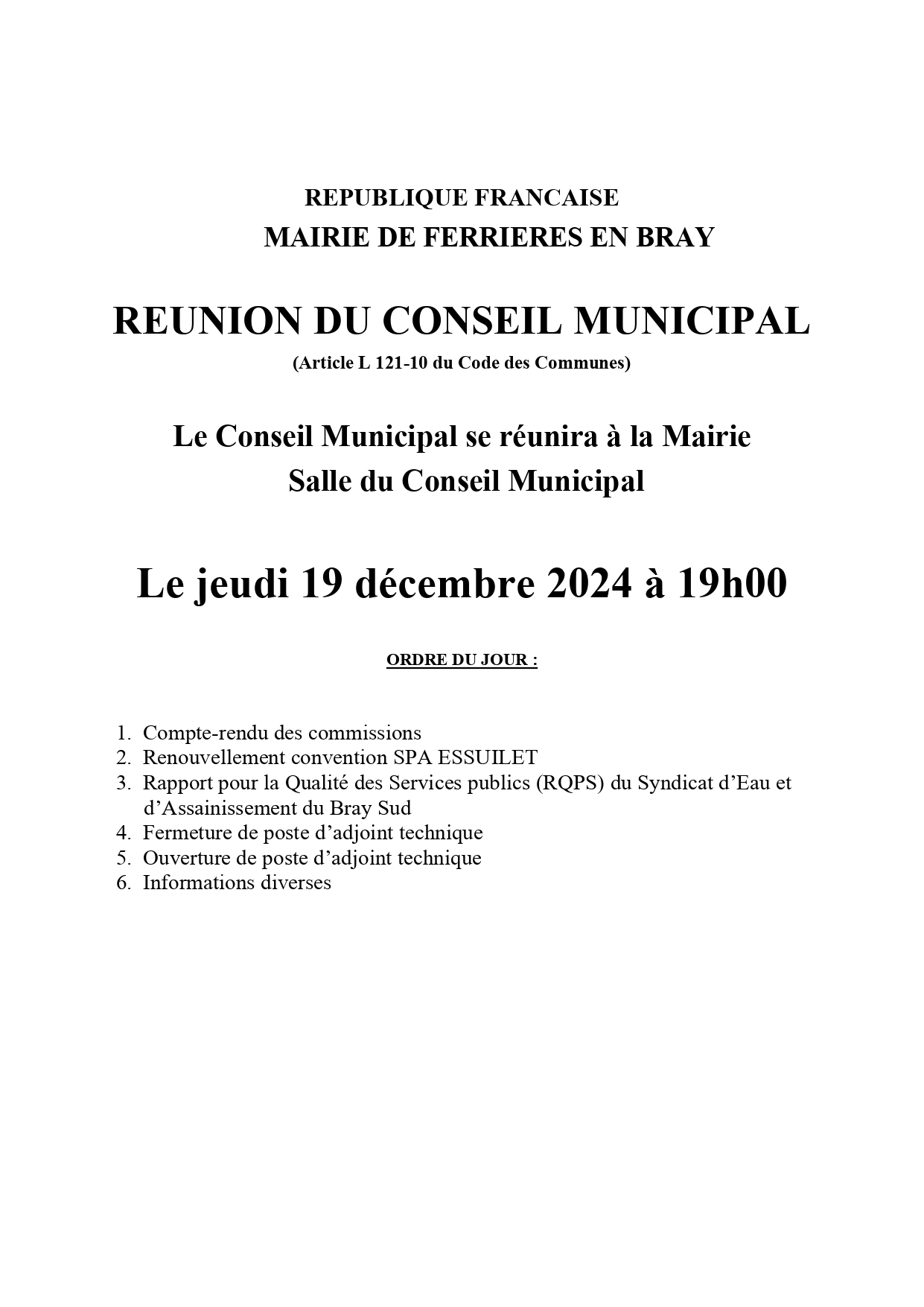 Affiche conseil municipal 19-12-2024