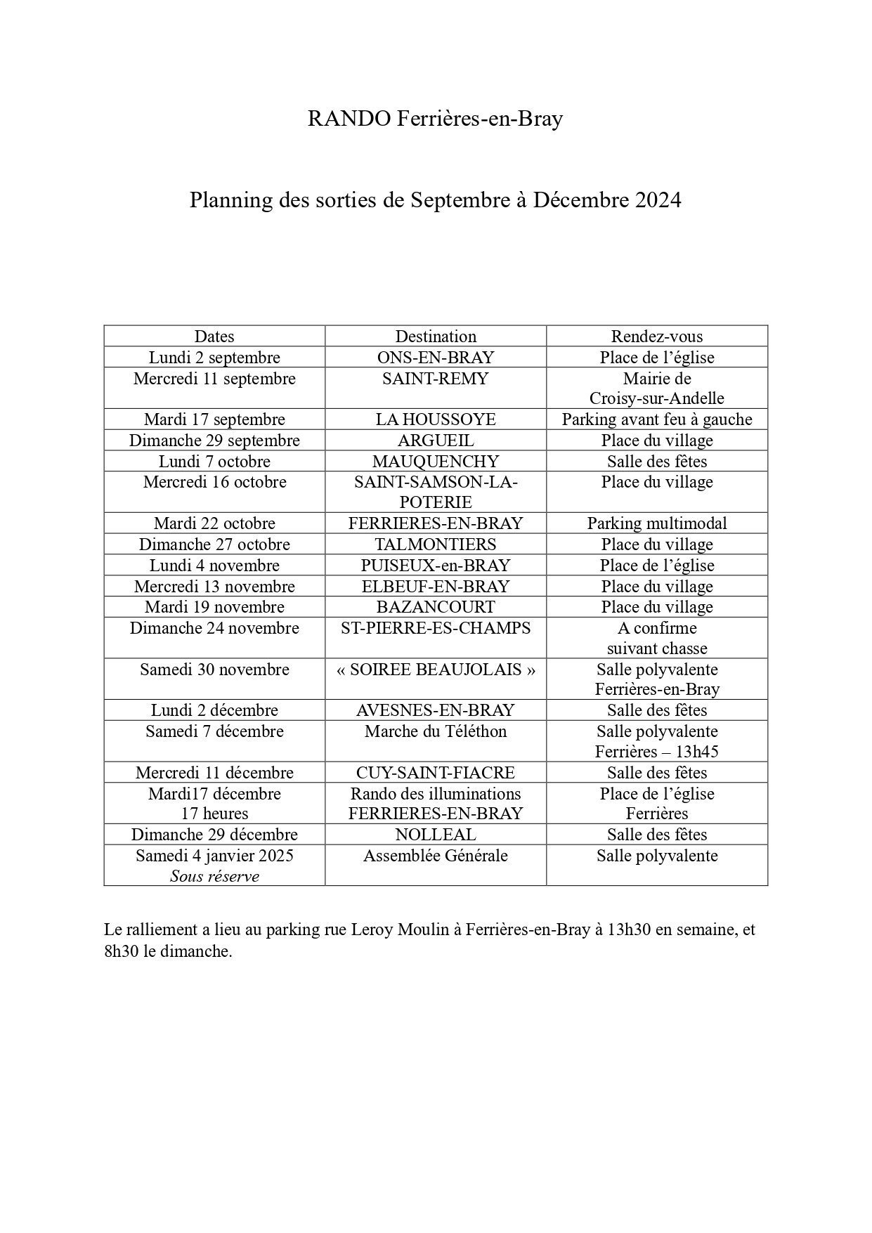 Planning rando Septembre-Décembre 2024